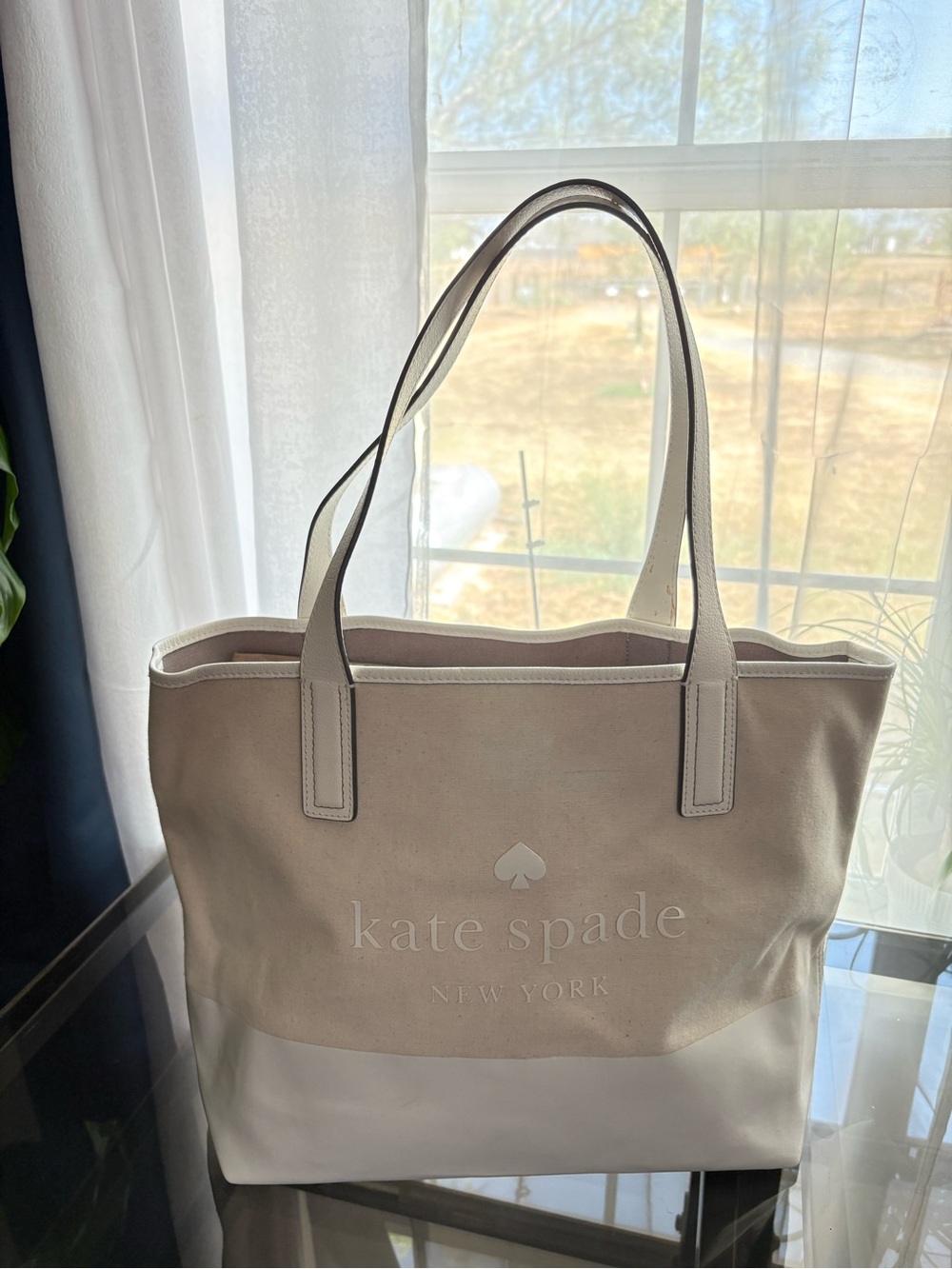 kate spade NY Ash Street Logo Beige Canvas Tote Bag
